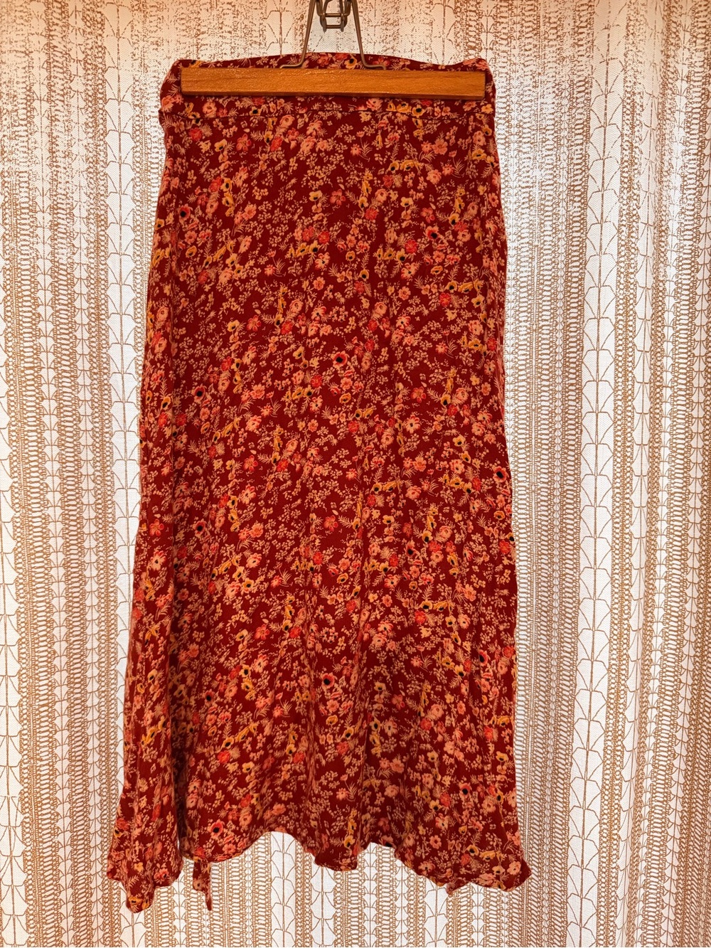 love, Fire Red Floral Maxi Skirt